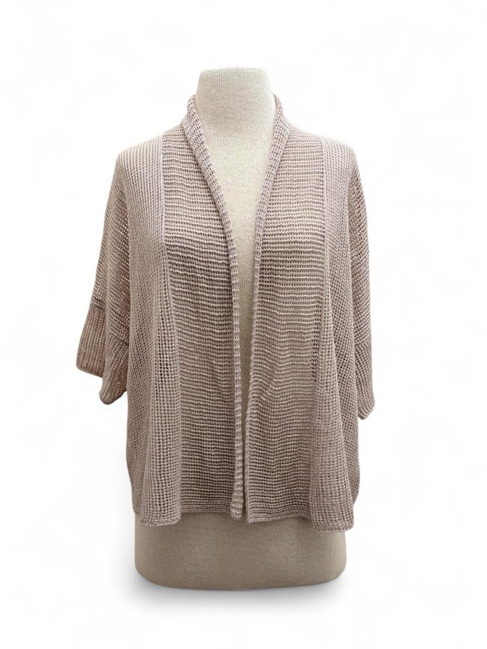 Eileen Fisher Organic Linen Open Knit Mesh Cardigan Large/XL In Natural Resort